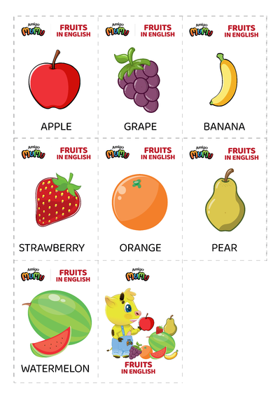 Flashcards Frutas em inglês