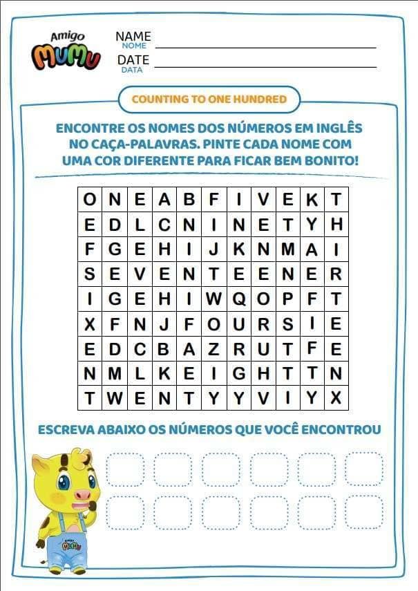 Atividades para imprimir - Os números em inglês | Contando até 100 ...