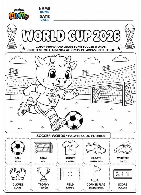 Atividades de inglês Amigo Mumu copa do mundo 2026